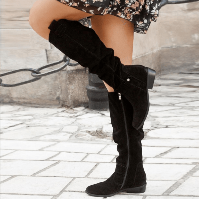 Ashford | Amaya – Women’s Knee - High Suede - Look Boots with Buckle Detail & Side Zip - Ashford London Clothing