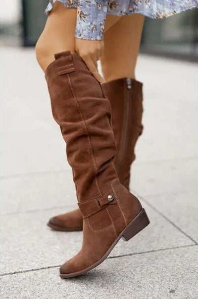 Ashford | Amaya – Women’s Knee - High Suede - Look Boots with Buckle Detail & Side Zip - Ashford London Clothing