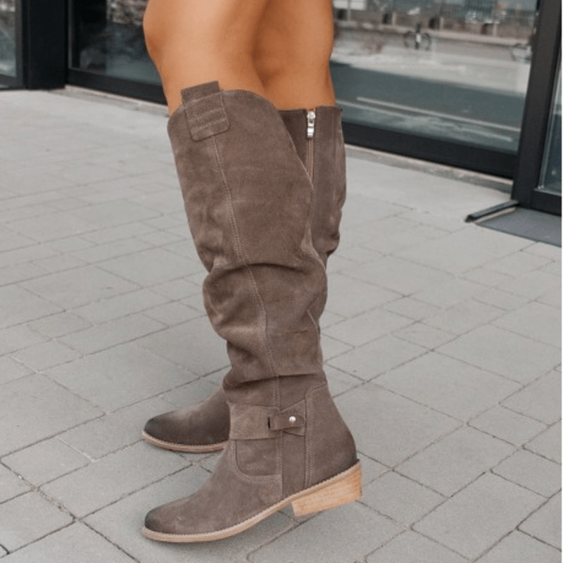 Ashford | Amaya – Women’s Knee - High Suede - Look Boots with Buckle Detail & Side Zip - Ashford London Clothing