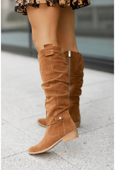 Ashford | Amaya – Women’s Knee - High Suede - Look Boots with Buckle Detail & Side Zip - Ashford London Clothing