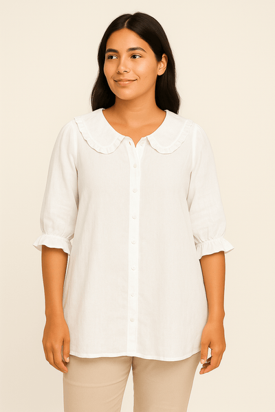 Ashford | Amelie Cotton - Linen Shirt – Soft Ruffle Detail - Ashford London Clothing
