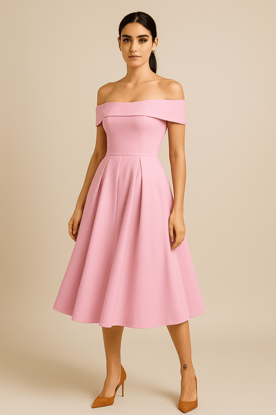ASHFORD | Anna Women's Off - Shoulder A - Line Dress - Elegant Fit - Formal Wear - Ashford London Clothing