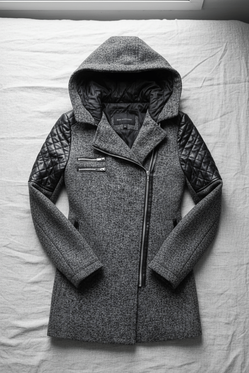 Ashford | Annabel – Women’s Tailored Jacket with Quilted Sleeves & Asymmetrical Zip Hooded Design - Ashford London Clothing