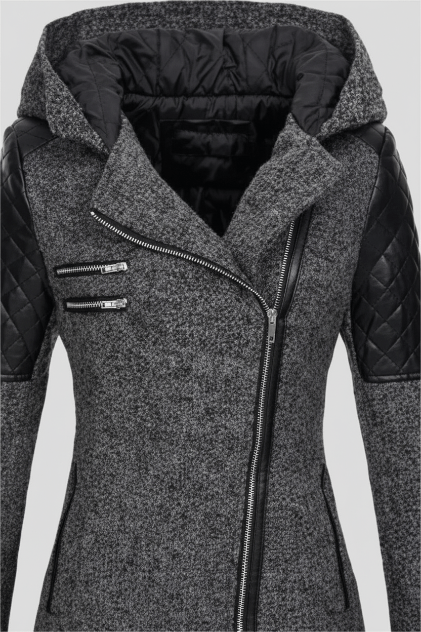 Ashford | Annabel – Women’s Tailored Jacket with Quilted Sleeves & Asymmetrical Zip Hooded Design - Ashford London Clothing