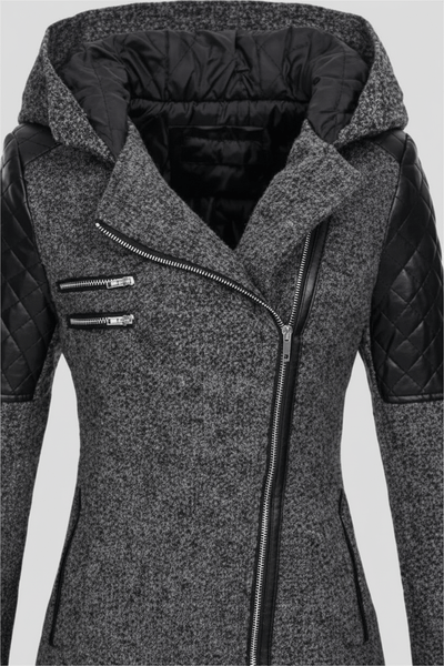 Ashford | Annabel – Women’s Tailored Jacket with Quilted Sleeves & Asymmetrical Zip Hooded Design - Ashford London Clothing