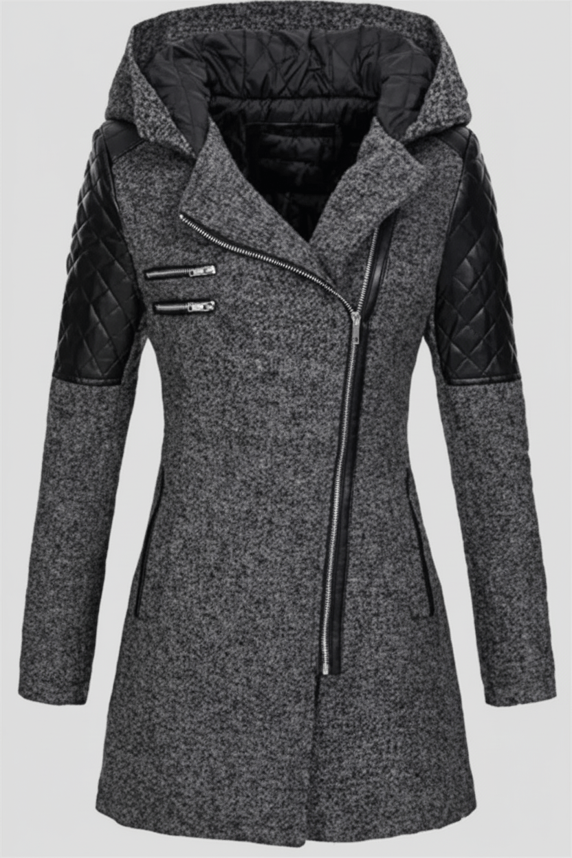 Ashford | Annabel – Women’s Tailored Jacket with Quilted Sleeves & Asymmetrical Zip Hooded Design - Ashford London Clothing