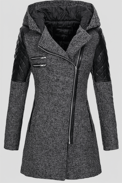Ashford | Annabel – Women’s Tailored Jacket with Quilted Sleeves & Asymmetrical Zip Hooded Design - Ashford London Clothing