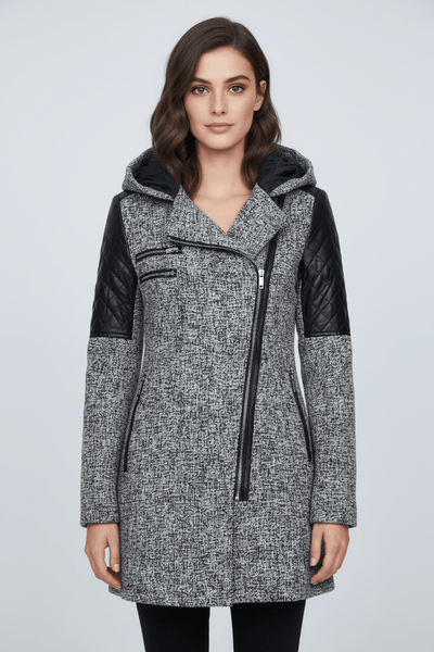 Ashford | Annabel – Women’s Tailored Jacket with Quilted Sleeves & Asymmetrical Zip Hooded Design - Ashford London Clothing