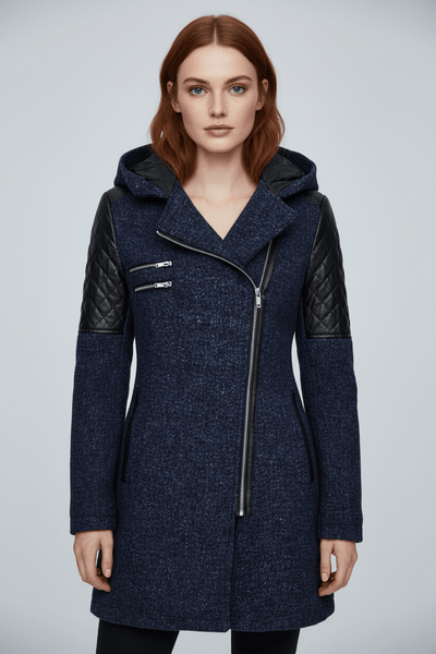 Ashford | Annabel – Women’s Tailored Jacket with Quilted Sleeves & Asymmetrical Zip Hooded Design - Ashford London Clothing