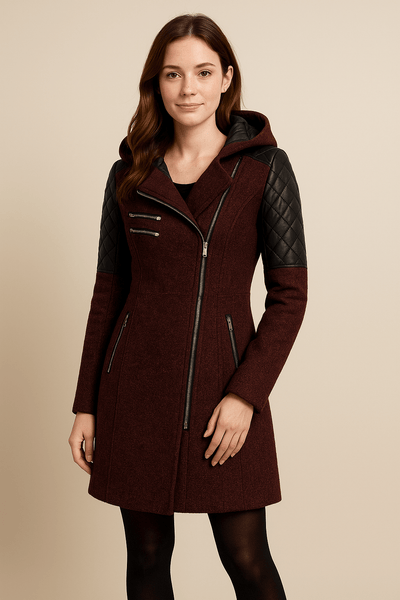 Ashford | Annabel – Women’s Tailored Jacket with Quilted Sleeves & Asymmetrical Zip Hooded Design - Ashford London Clothing