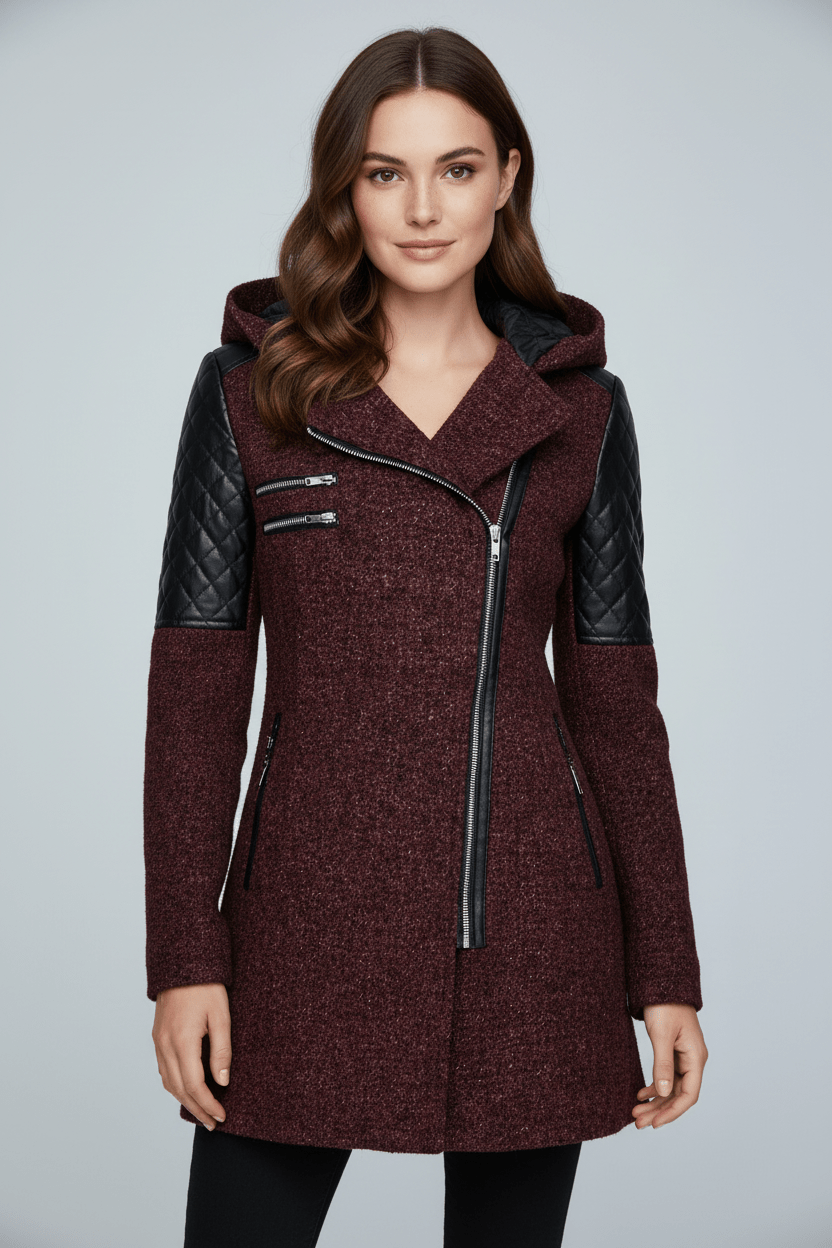 Ashford | Annabel – Women’s Tailored Jacket with Quilted Sleeves & Asymmetrical Zip Hooded Design - Ashford London Clothing