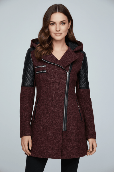 Ashford | Annabel – Women’s Tailored Jacket with Quilted Sleeves & Asymmetrical Zip Hooded Design - Ashford London Clothing