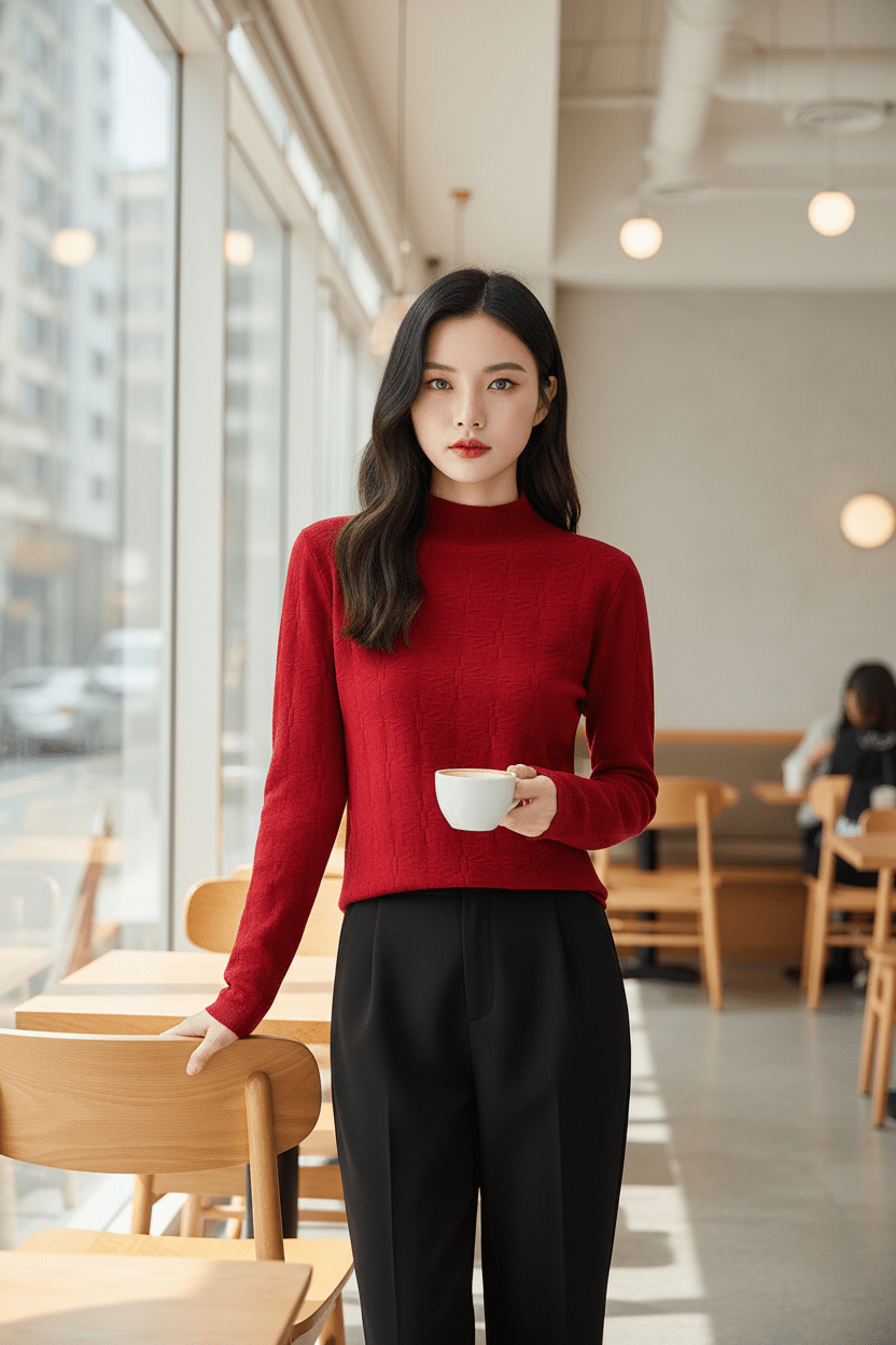 Ashford | Aroa – Women’s Textured Knit Sweater with Mock Neck and Slim Fit - Ashford London Clothing