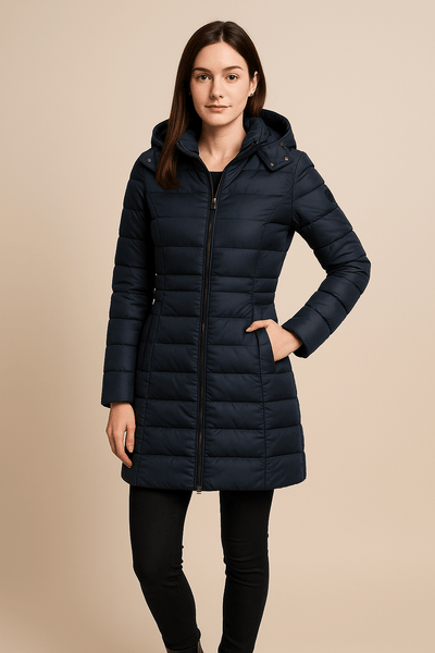 Ashford | Aspen – Women’s Slim Fit Quilted Long Puffer Jacket with Detachable Hood - Ashford London Clothing