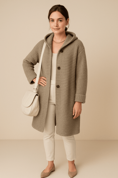 Ashford | Astrid – Women’s Hooded Longline Ribbed Knit Cardigan with Button Front - Ashford London Clothing