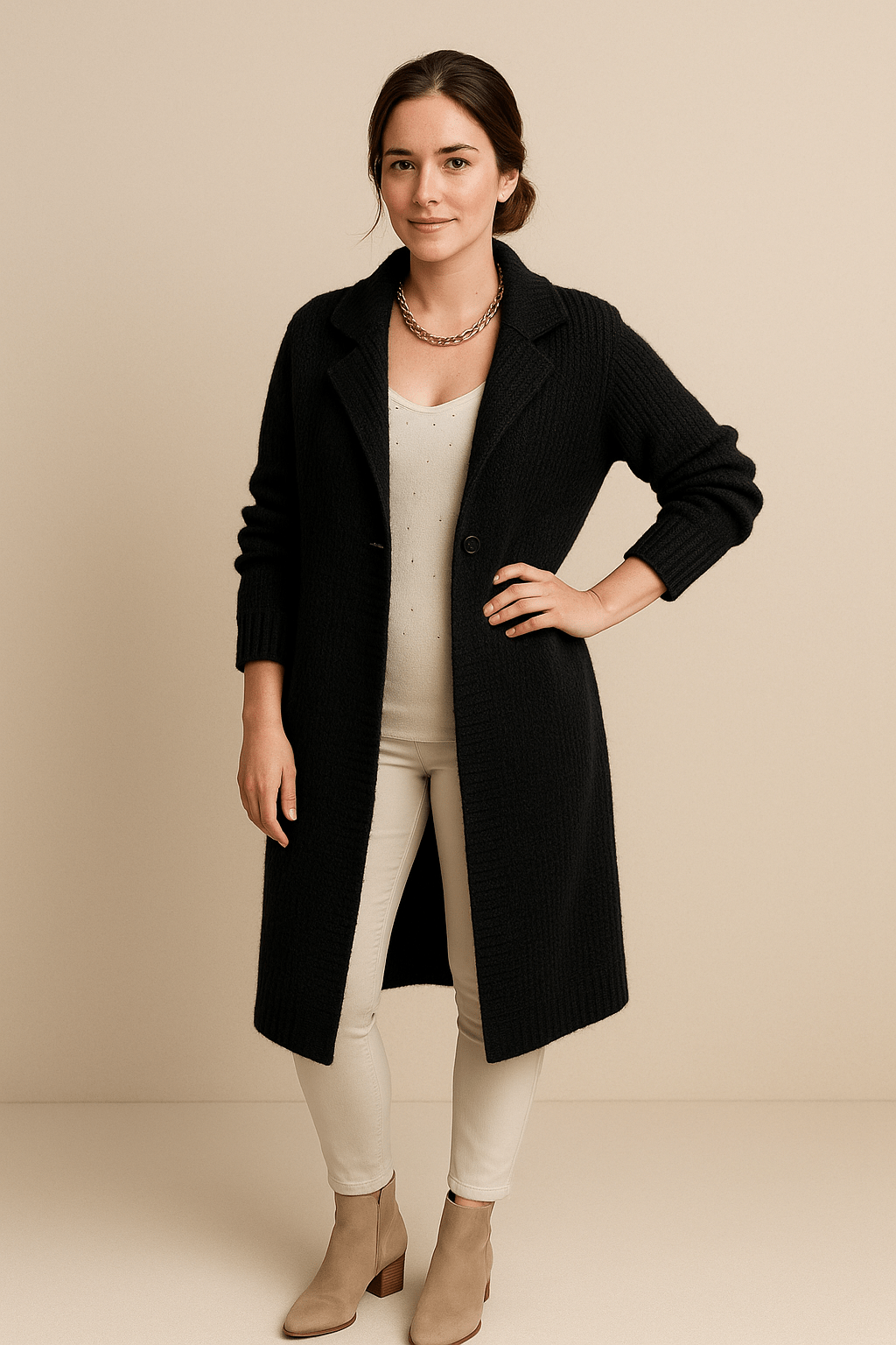 Ashford | Astrid – Women’s Hooded Longline Ribbed Knit Cardigan with Button Front - Ashford London Clothing