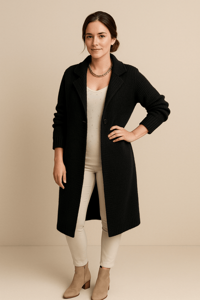 Ashford | Astrid – Women’s Hooded Longline Ribbed Knit Cardigan with Button Front - Ashford London Clothing