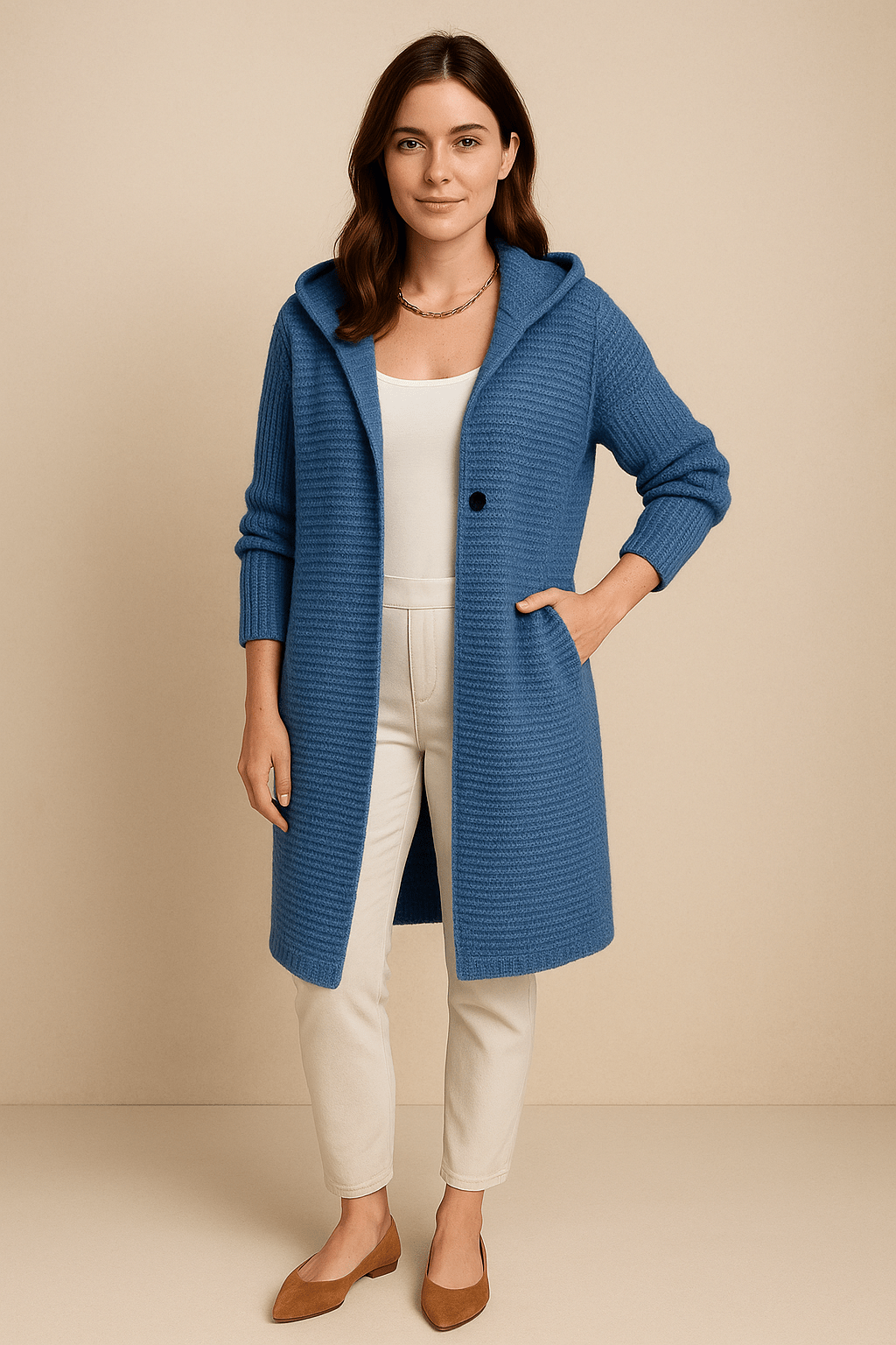 Ashford | Astrid – Women’s Hooded Longline Ribbed Knit Cardigan with Button Front - Ashford London Clothing
