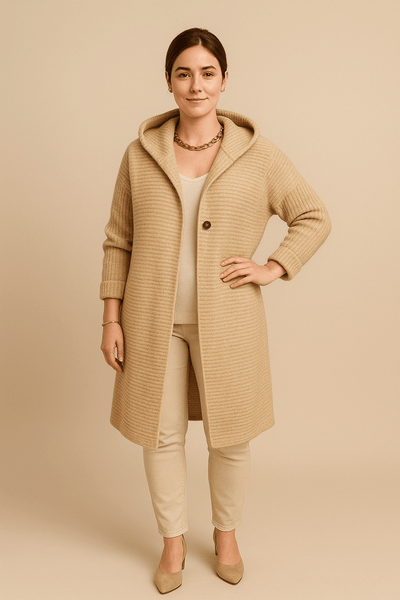 Ashford | Astrid – Women’s Hooded Longline Ribbed Knit Cardigan with Button Front - Ashford London Clothing