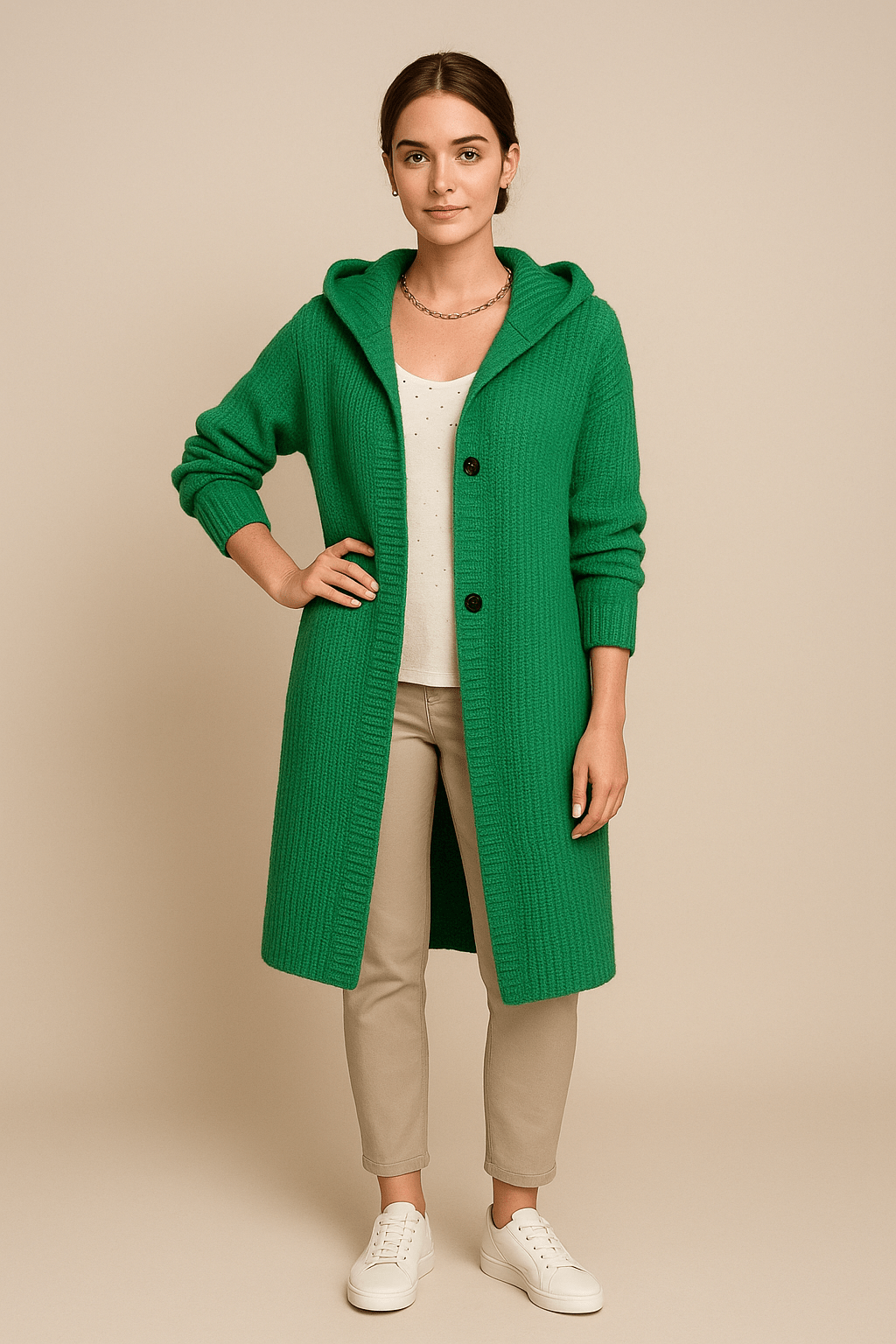 Ashford | Astrid – Women’s Hooded Longline Ribbed Knit Cardigan with Button Front - Ashford London Clothing