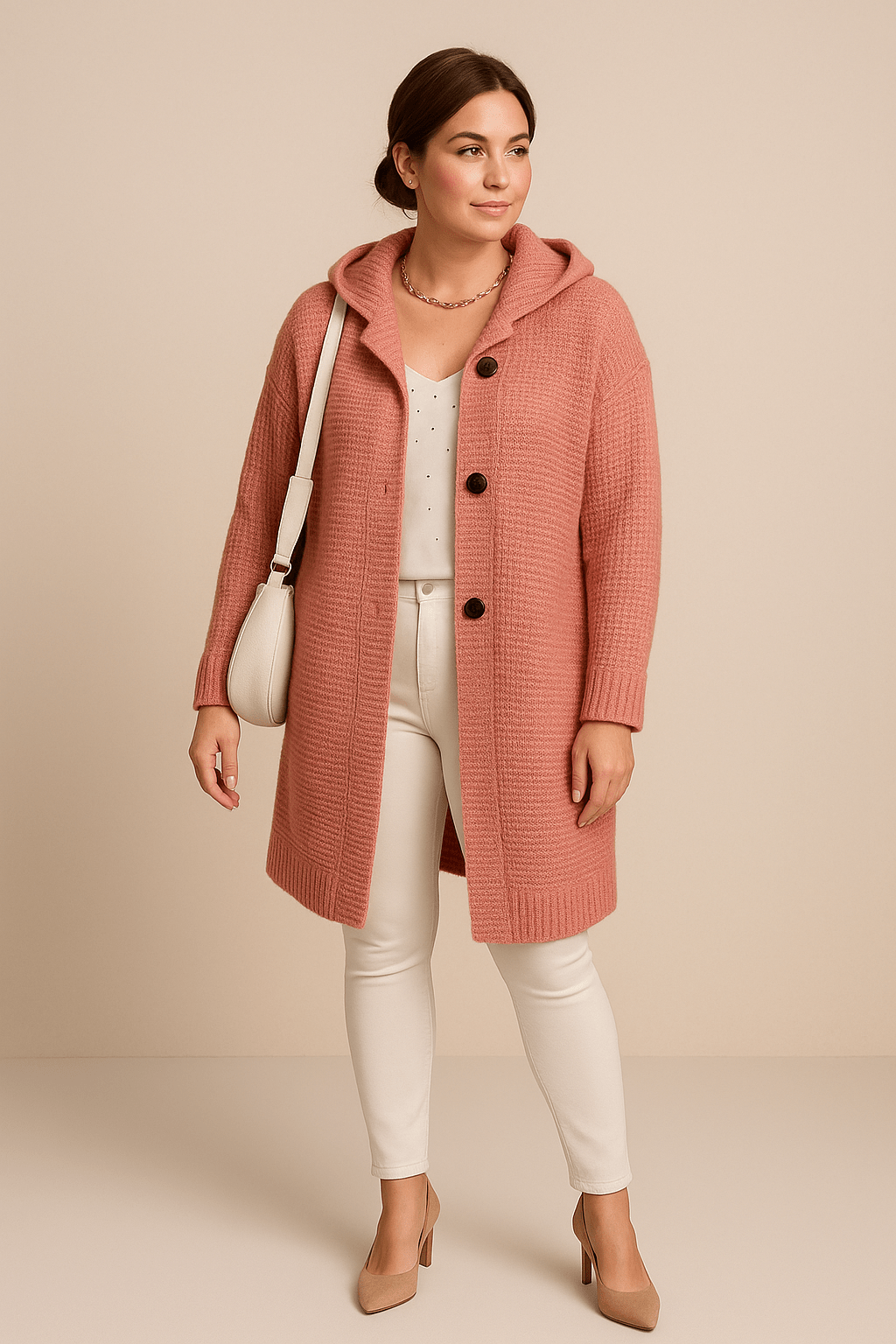 Ashford | Astrid – Women’s Hooded Longline Ribbed Knit Cardigan with Button Front - Ashford London Clothing