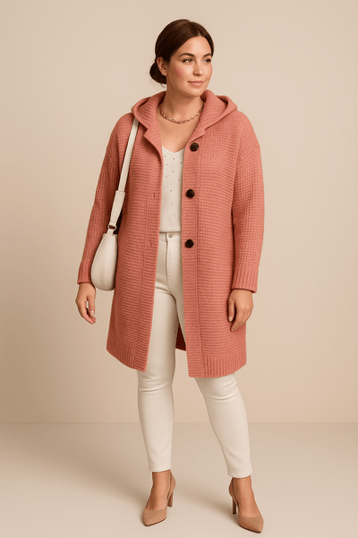 Ashford | Astrid – Women’s Hooded Longline Ribbed Knit Cardigan with Button Front - Ashford London Clothing