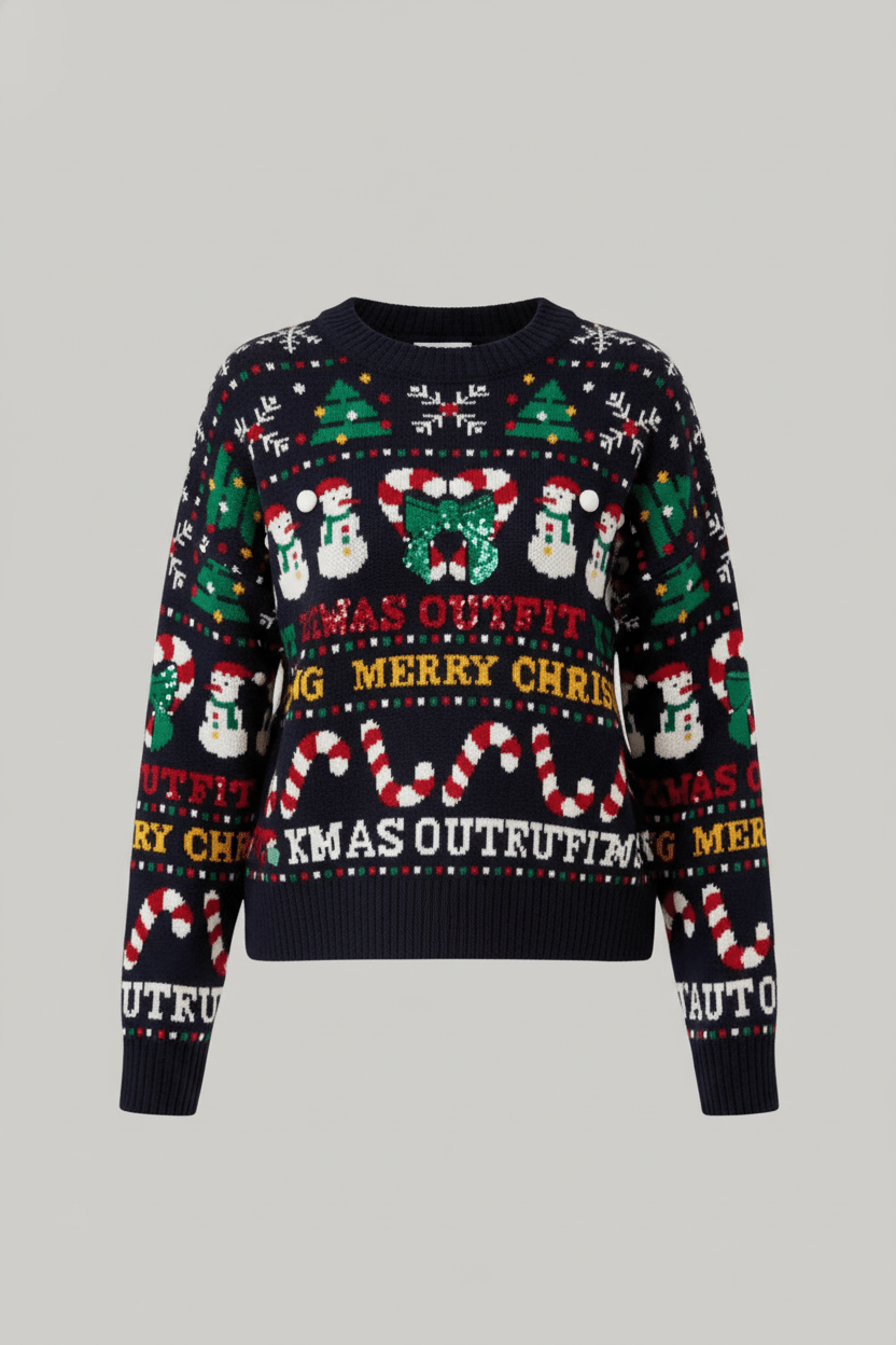 Ashford | Auri – Women’s Cropped Jacquard Knit Sweatshirt with Holiday Graphic - Ashford London Clothing