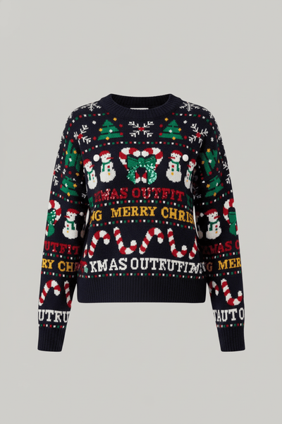Ashford | Auri – Women’s Cropped Jacquard Knit Sweatshirt with Holiday Graphic - Ashford London Clothing