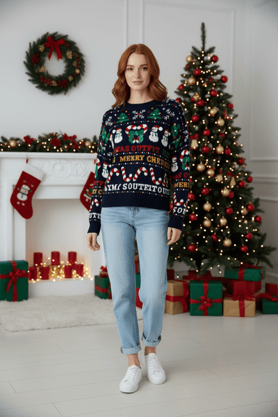 Ashford | Auri – Women’s Cropped Jacquard Knit Sweatshirt with Holiday Graphic - Ashford London Clothing