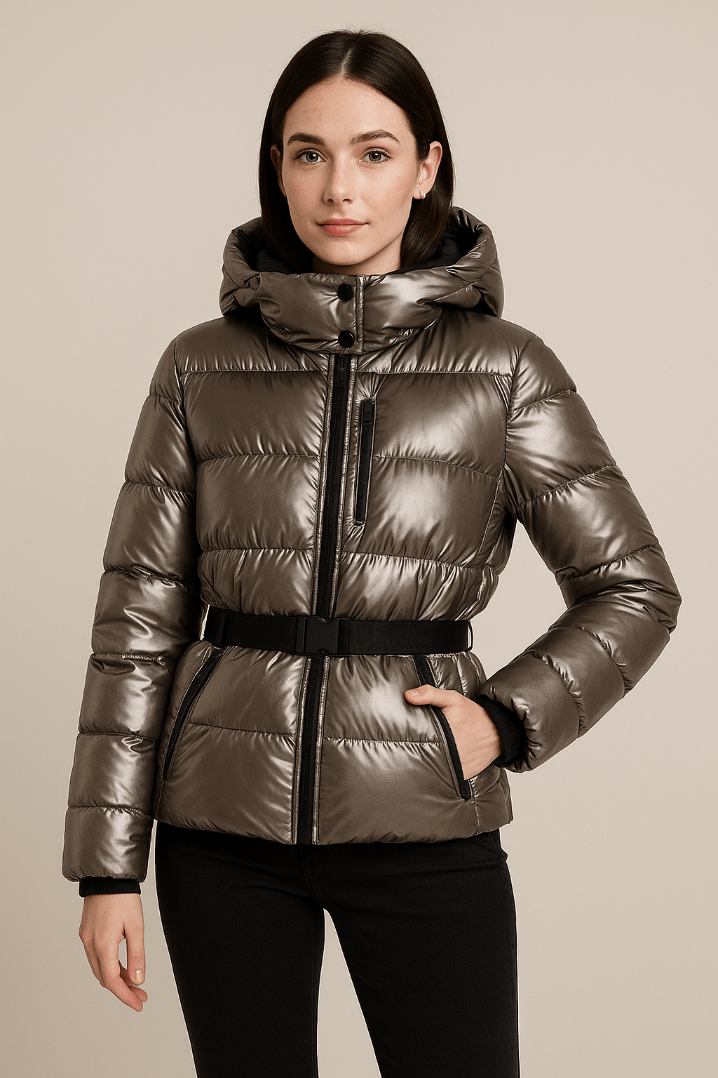 Ashford | Aurora – Women’s Quilted Insulated Puffer Jacket with Belted Waist & Hooded High Collar - Ashford London Clothing