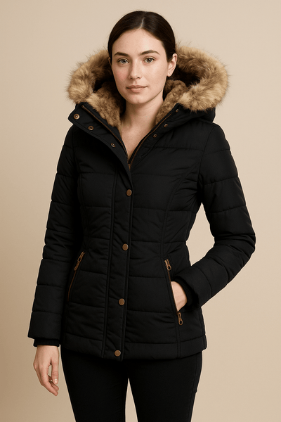 Ashford | Blake – Women’s Fitted Quilted Puffer Jacket with Faux Fur Hood - Ashford London Clothing
