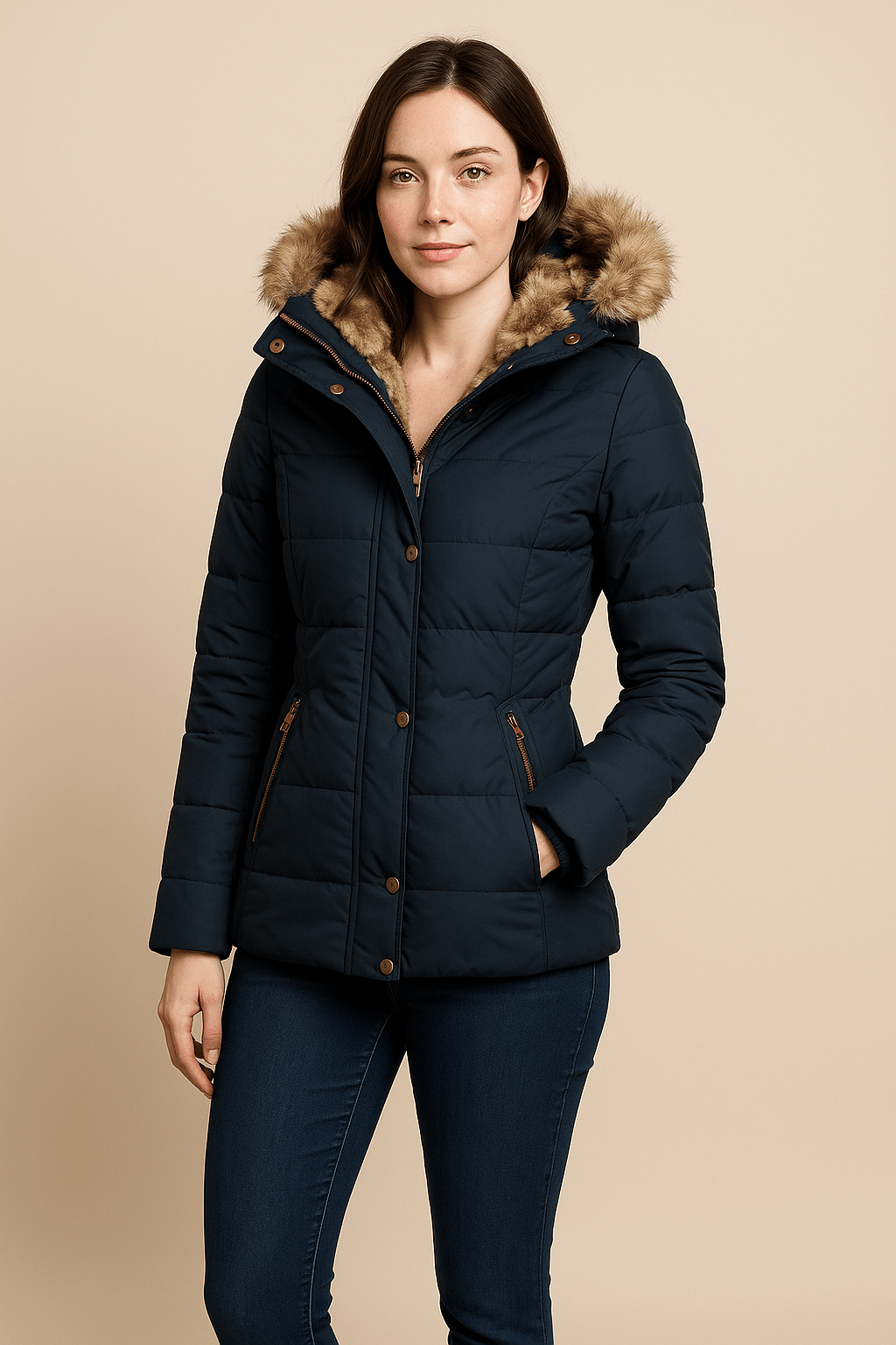 Ashford | Blake – Women’s Fitted Quilted Puffer Jacket with Faux Fur Hood - Ashford London Clothing