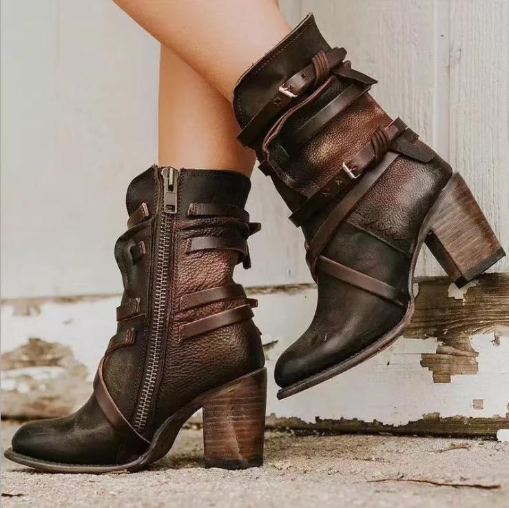 Ashford | Brienna – Women’s Distressed Leather Ankle Boots with Buckles & Chunky Heel - Ashford London Clothing