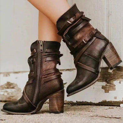 Ashford | Brienna – Women’s Distressed Leather Ankle Boots with Buckles & Chunky Heel - Ashford London Clothing