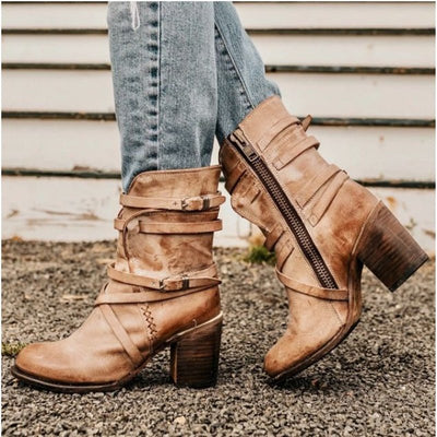 Ashford | Brienna – Women’s Distressed Leather Ankle Boots with Buckles & Chunky Heel - Ashford London Clothing