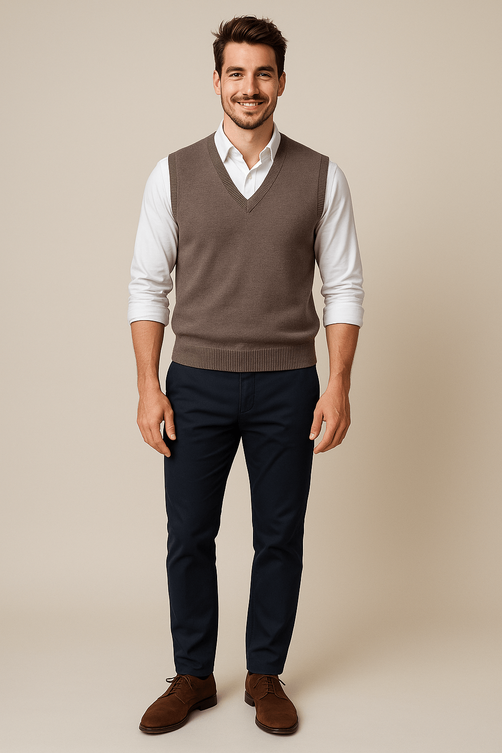 Ashford | Carl – Men’s Sleeveless V - Neck Fine Knit Sweater with Ribbed Trim - Ashford London Clothing
