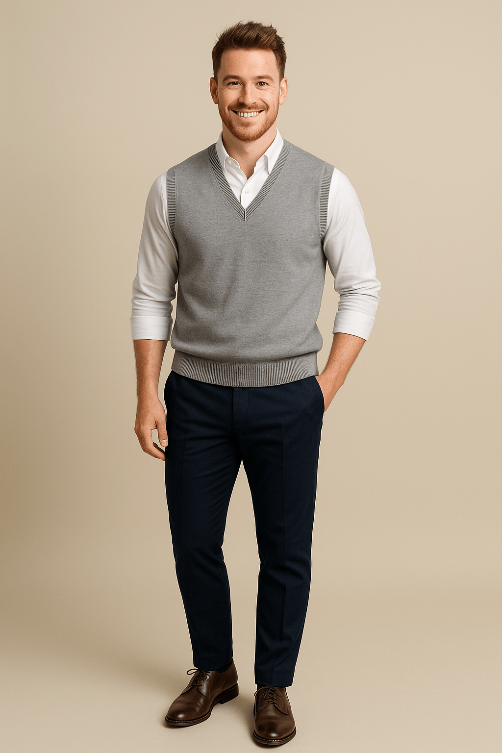 Ashford | Carl – Men’s Sleeveless V - Neck Fine Knit Sweater with Ribbed Trim - Ashford London Clothing