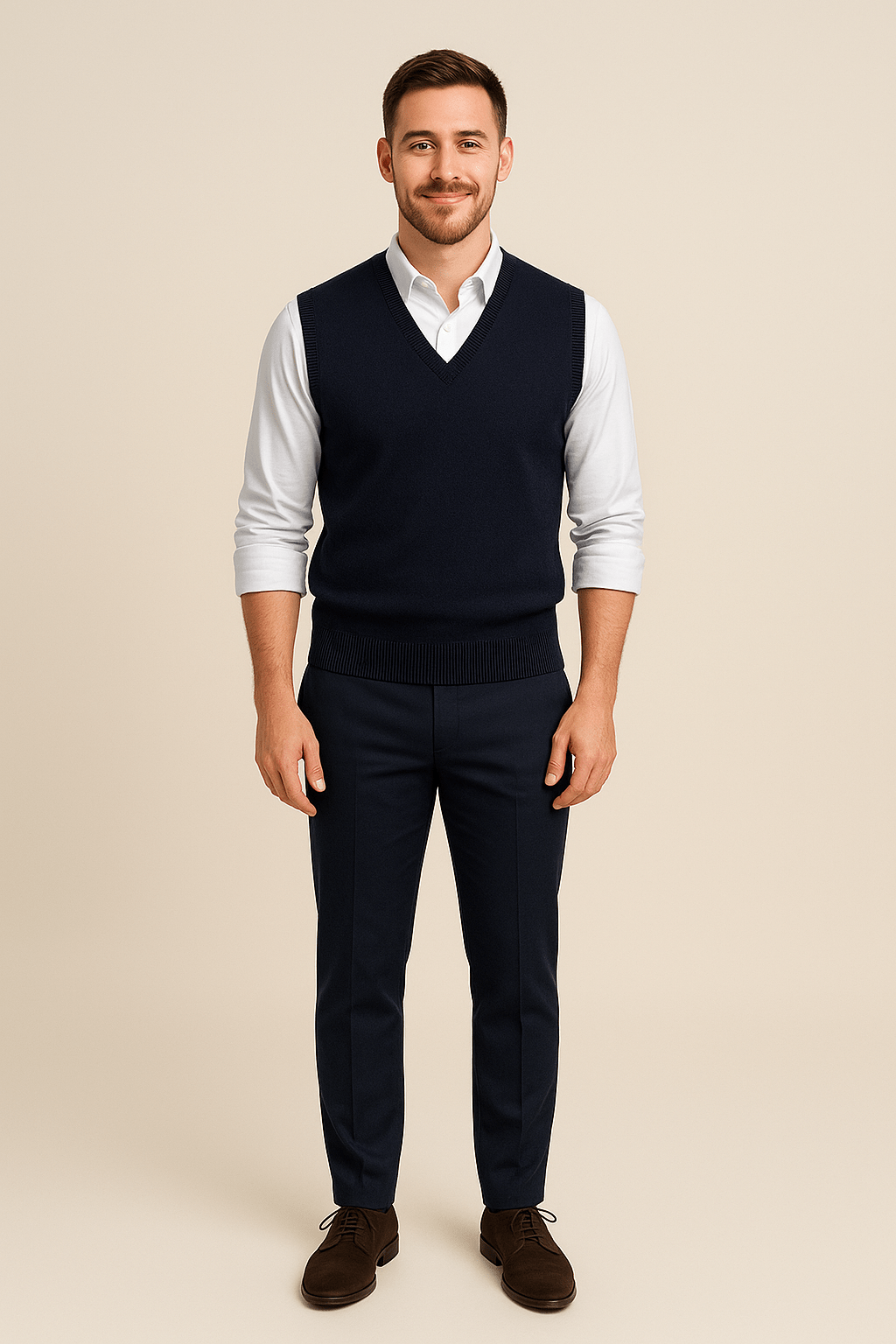 Ashford | Carl – Men’s Sleeveless V - Neck Fine Knit Sweater with Ribbed Trim - Ashford London Clothing