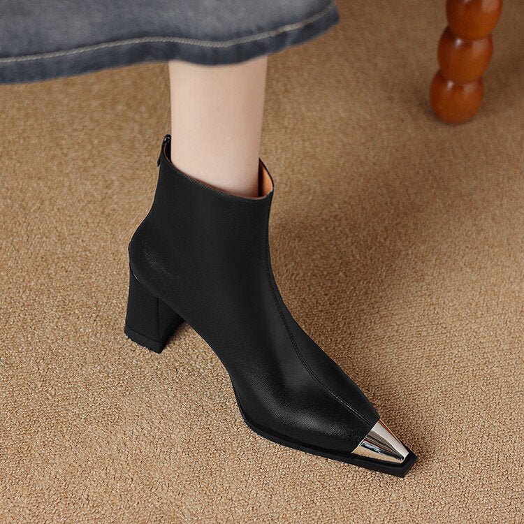 Ashford | Celine – Women’s Ankle Boots with Metallic Cap & Polished Leather Finish - Ashford London Clothing