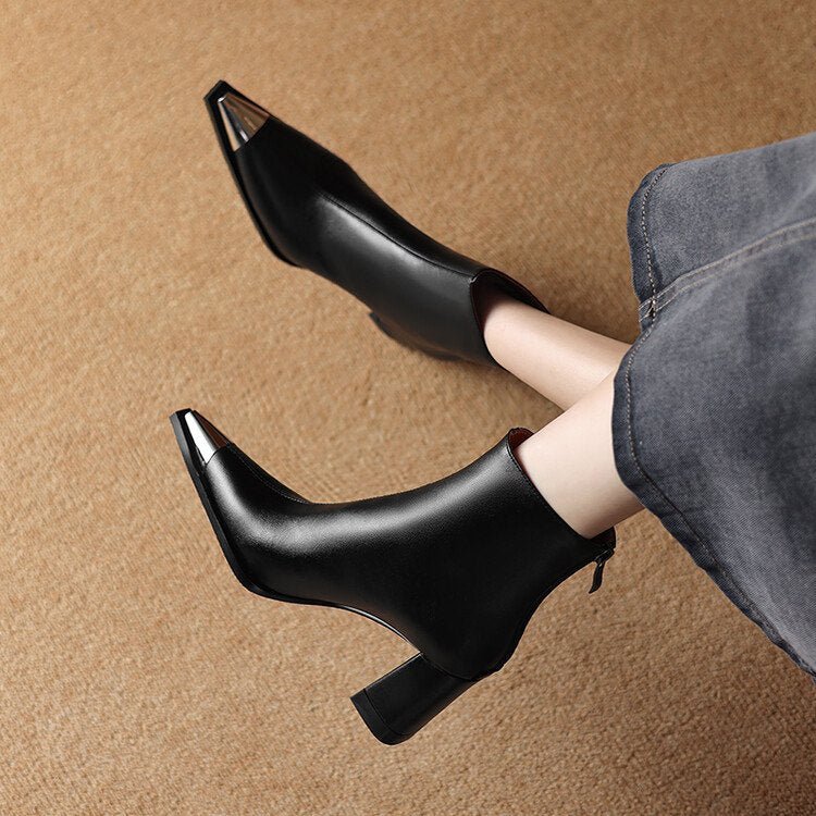 Ashford | Celine – Women’s Ankle Boots with Metallic Cap & Polished Leather Finish - Ashford London Clothing