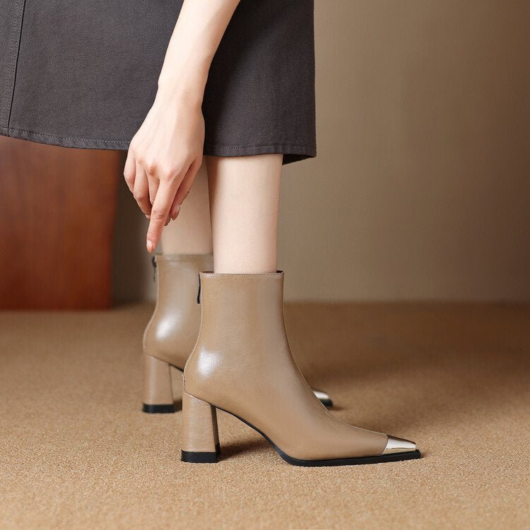 Ashford | Celine – Women’s Ankle Boots with Metallic Cap & Polished Leather Finish - Ashford London Clothing