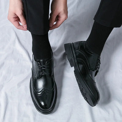 Ashford | Colin Men’s Formal Brock Cut Shoes – PU Leather – Pointed Toe - Ashford London Clothing