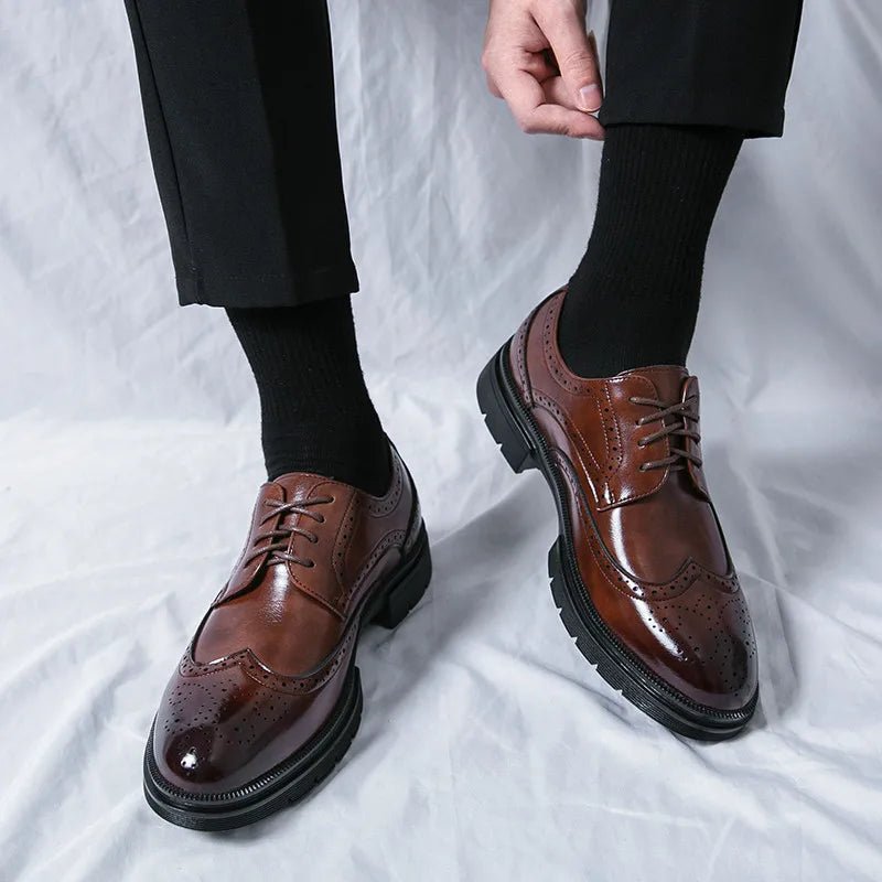 Ashford | Colin Men’s Formal Brock Cut Shoes – PU Leather – Pointed Toe - Ashford London Clothing