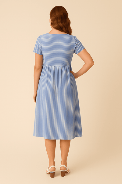 Ashford | Colleen Midi Nautical Cotton Style Dress with Scoop Neck – Pockets - Ashford London Clothing