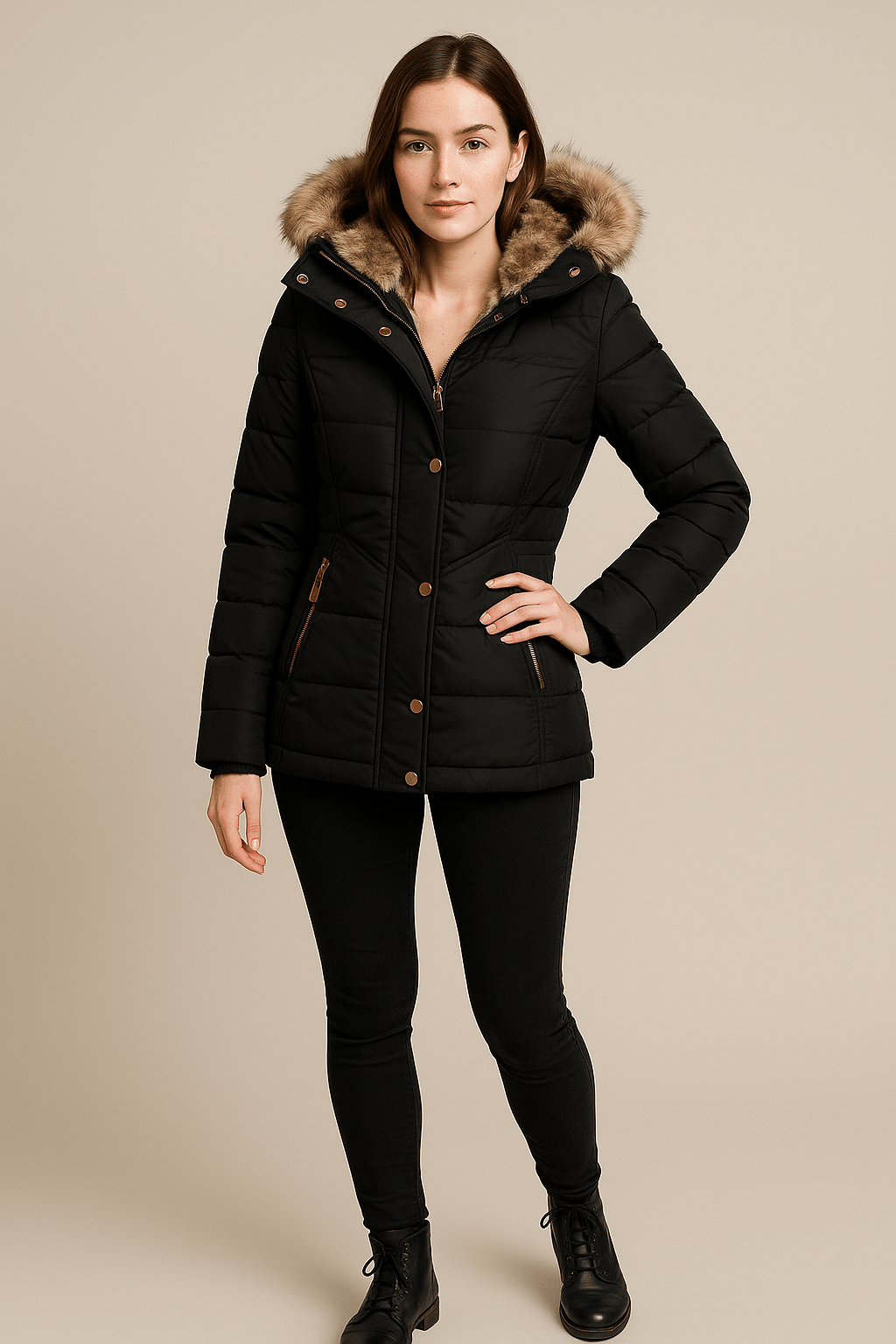 Ashford | Colleen – Women’s Down Puffer Jacket with Faux Fur Hood - Ashford London Clothing