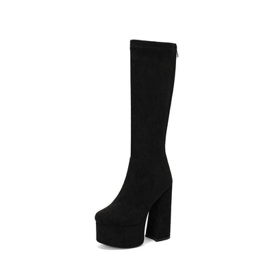 Ashford | Danika – Women’s Suede - Look Knee - High Boots with Chunky Heel & Zip Back - Ashford London Clothing