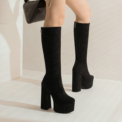 Ashford | Danika – Women’s Suede - Look Knee - High Boots with Chunky Heel & Zip Back - Ashford London Clothing