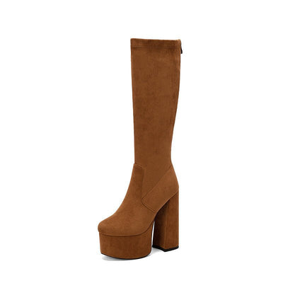 Ashford | Danika – Women’s Suede - Look Knee - High Boots with Chunky Heel & Zip Back - Ashford London Clothing