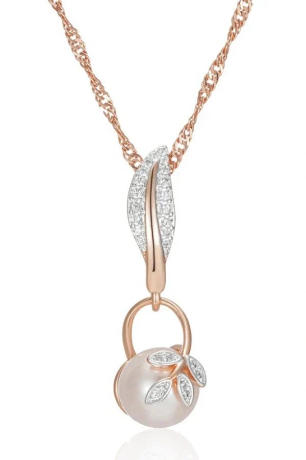 Ashford | Demi – Floral Pendant Necklace with Crystals & Pearl Center - Ashford London Clothing