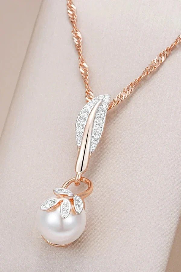 Ashford | Demi – Floral Pendant Necklace with Crystals & Pearl Center - Ashford London Clothing